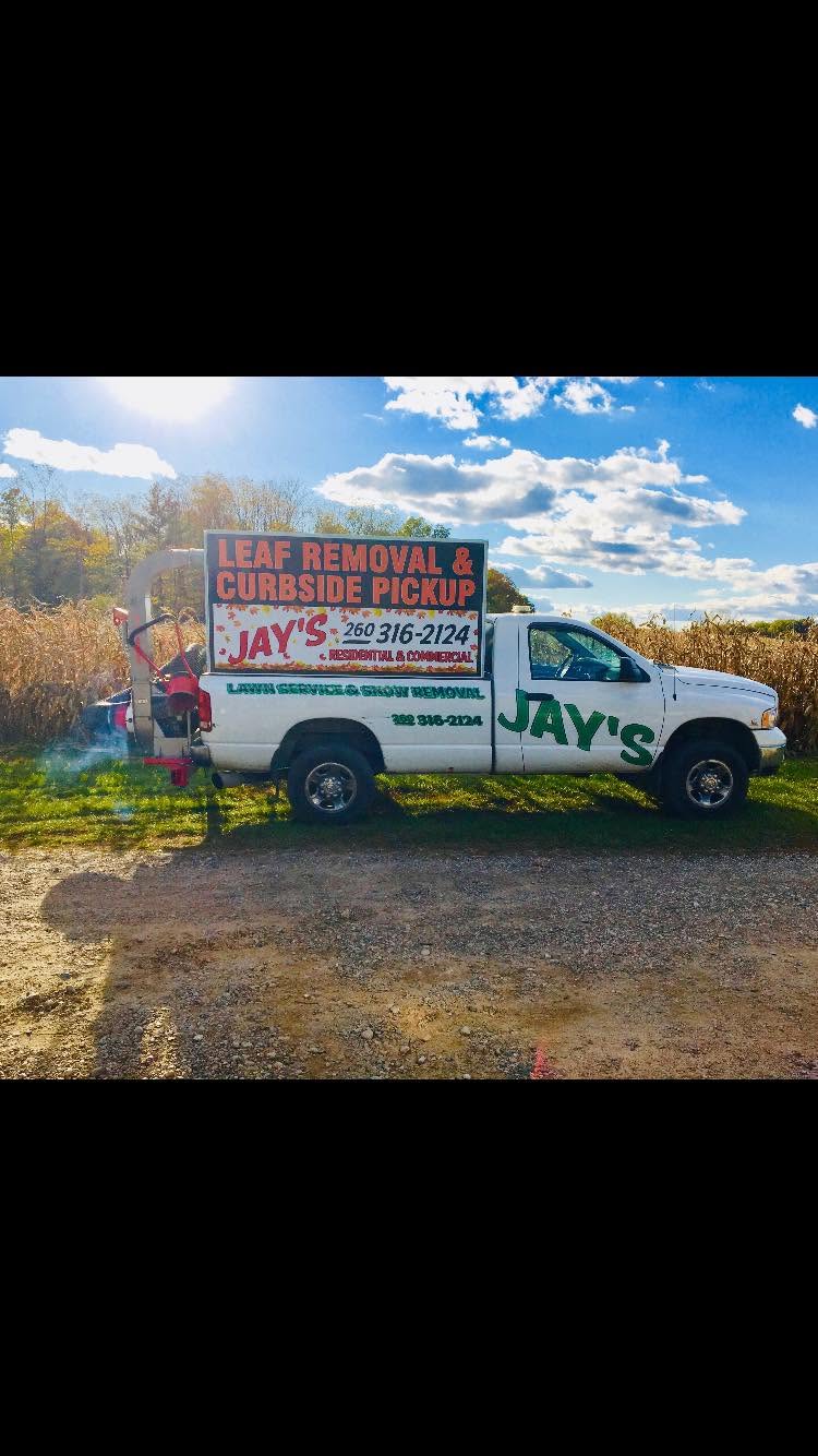 The Jay's Lawn Service branded truck — residential and commercial lawn, leaf and snow service in Angola, IN